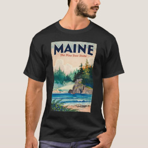 Maine Lighthouse Painterly Illustration Travel Art T-Shirt