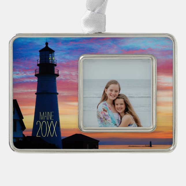Maine Lighthouse Photo Silver Plated Framed Ornament (Front)