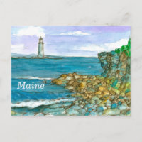 Maine Lighthouse Rocks Calm Ocean
