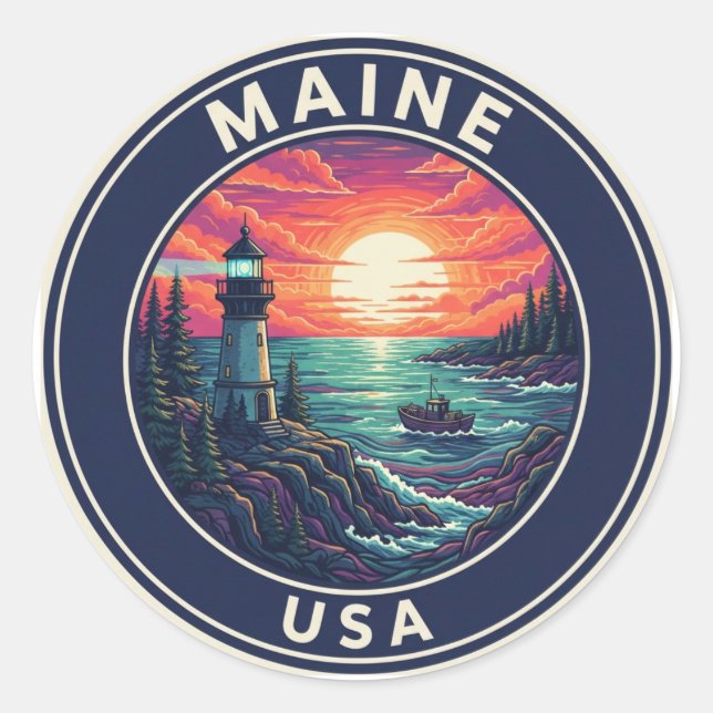 Maine Lighthouse Travel Classic Round Sticker (Front)
