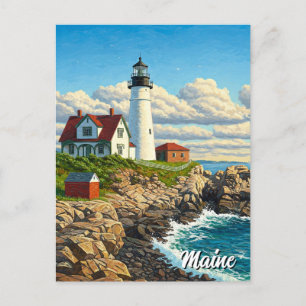 Maine Lighthouse Travel Postcard