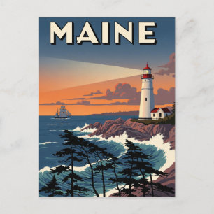 Maine Lighthouse Travel Postcard