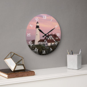 Maine Lighthouse Watercolor Art Style Inspired Large Clock