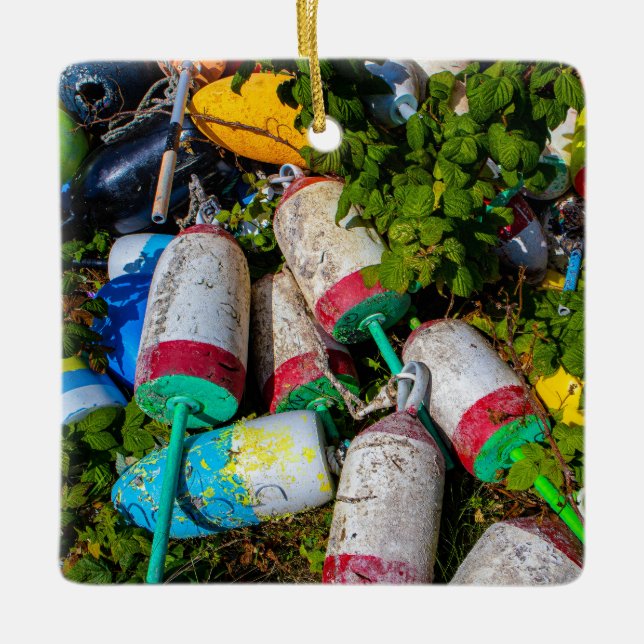 Maine Lobster Buoys Ceramic Ornament (Front)
