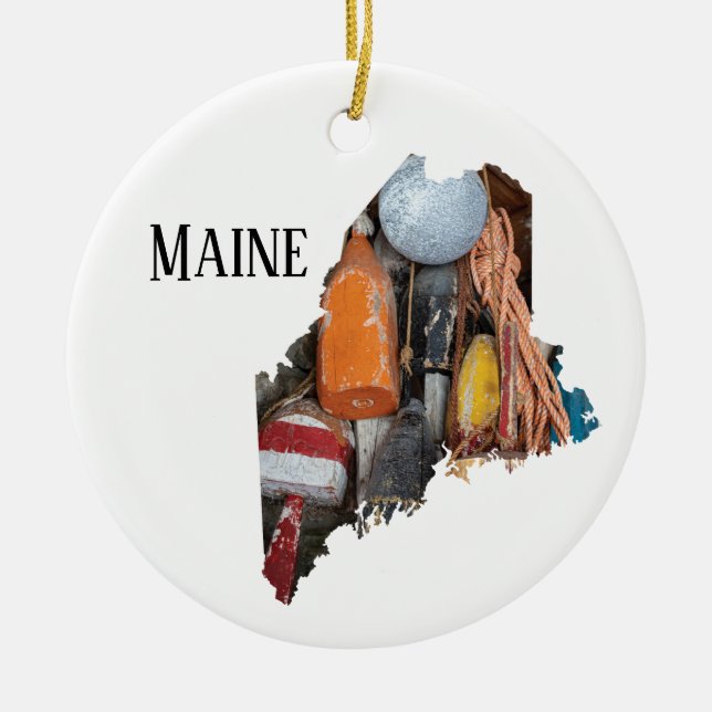 Maine Lobster Buoys Ceramic Tree Decoration (Front)