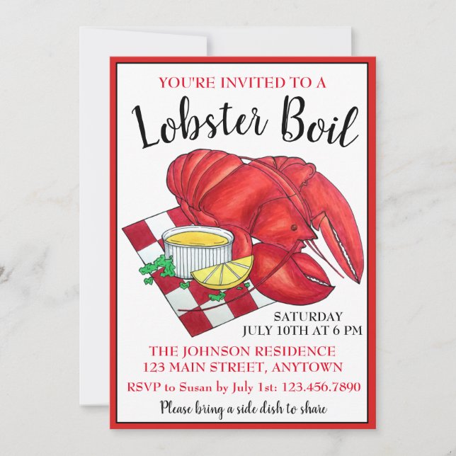 Maine Lobster Dinner Seafood Boil Picnic Clambake Invitation (Front)