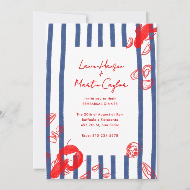 Maine Lobster Oysters Clams Rehearsal Dinner Invitation (Front)