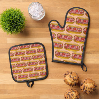 Maine Lobster Roll Sandwich Seafood Print Towel Oven Mitt & Pot Holder Set