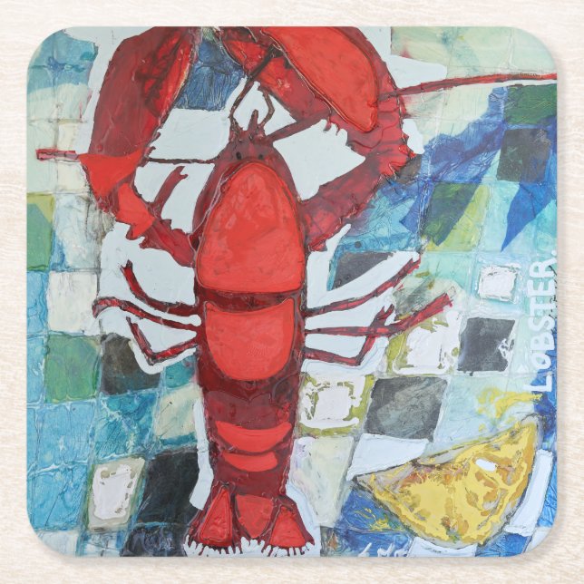 Maine Lobster Square Paper Coaster (Front)