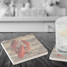 Maine Lobster Stone Coaster with Fish Net