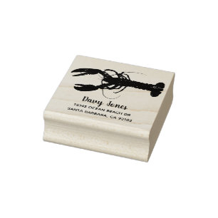 Maine Lobster Wood Art Return Address Rubber Stamp