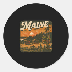 Maine Log Cabin Outdoor Camping Nature Enthusiast  Classic Round Sticker
