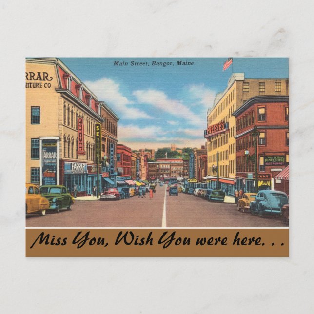 Maine, Main Street, Bangor Postcard (Front)
