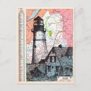 Maine Map Art Postcard