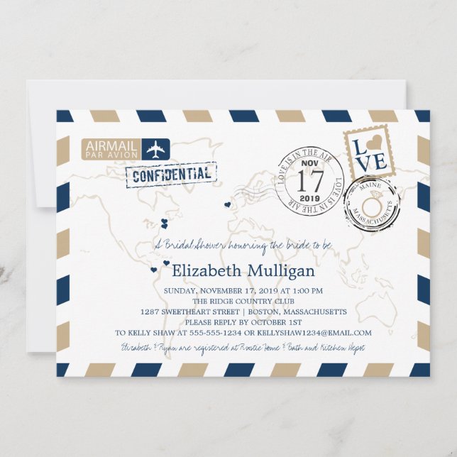 Maine + Massachusetts Airmail | Bridal Shower Invitation (Front)