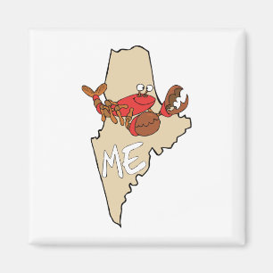 Maine ME Cartoon Map with Lobster Art Magnet