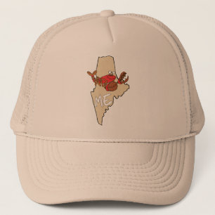 Maine ME Cartoon Map with Lobster Art Trucker Hat