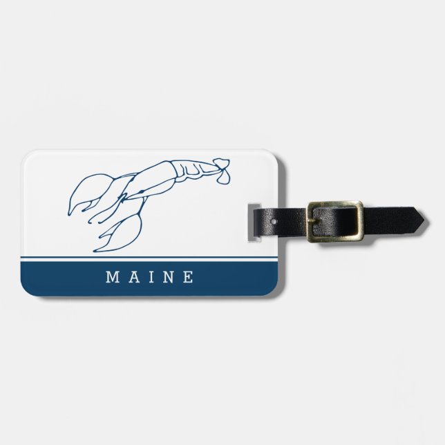 Maine - Minimal Blue Lobster - Custom Luggage Tag (Front Horizontal)