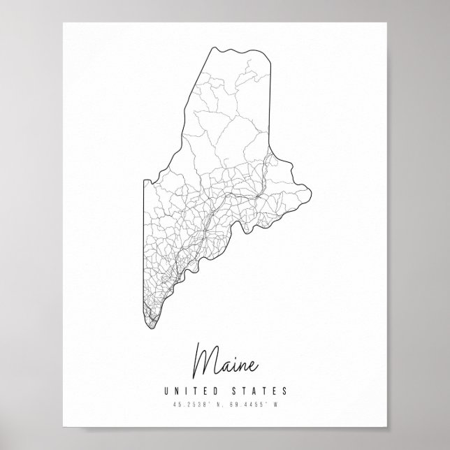 Maine Minimal Street Map Poster (Front)