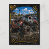 Maine Monster Truck Off Road Art Postcard