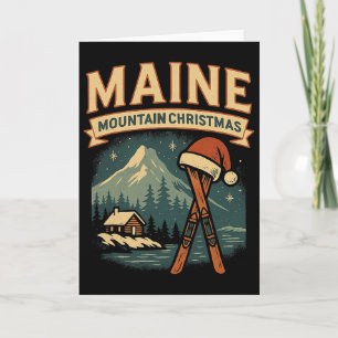 Maine Mountain Shirt Cabin Ski Christmas Santa Hat Card