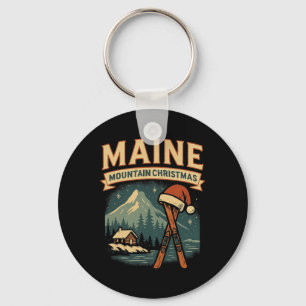 Maine Mountain Shirt Cabin Ski Christmas Santa Hat Key Ring