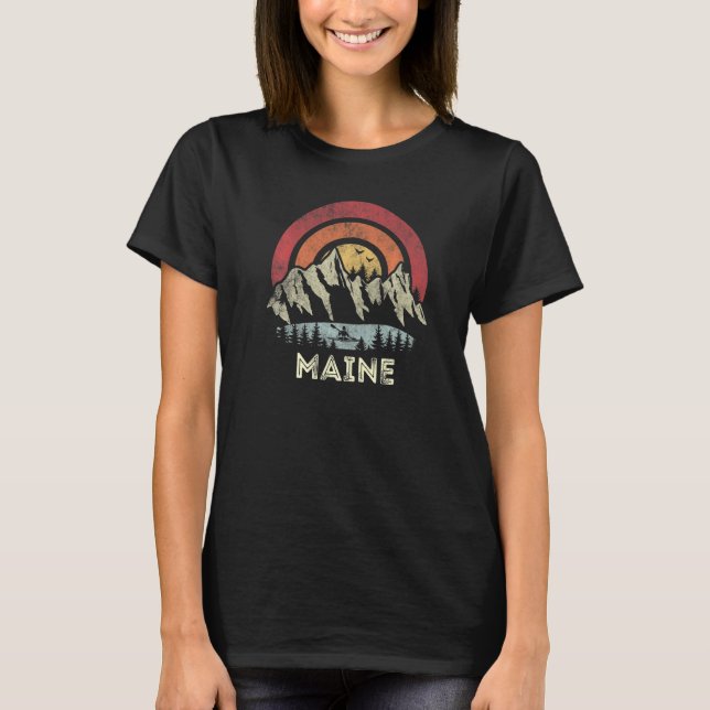 Maine Mountain Sunset Sunrise Kayaking Lake Campin T-Shirt (Front)