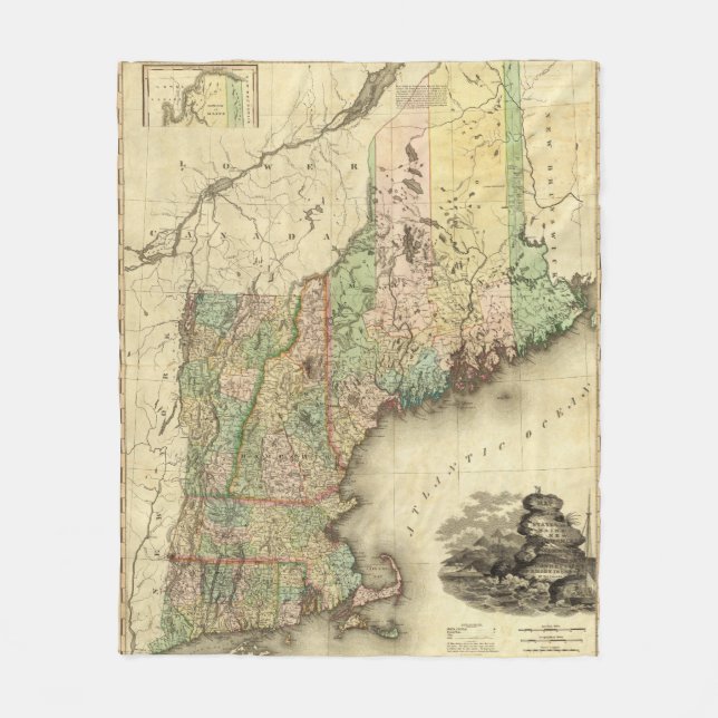 Maine, New Hampshire, Vermont, Massachusetts Fleece Blanket (Front)