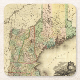 Maine, New Hampshire, Vermont, Massachusetts Square Paper Coaster