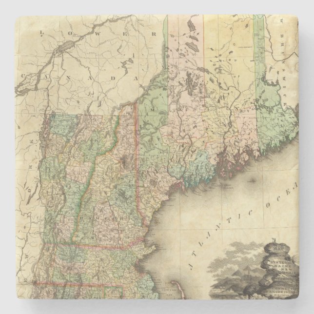 Maine, New Hampshire, Vermont, Massachusetts Stone Coaster (Front)