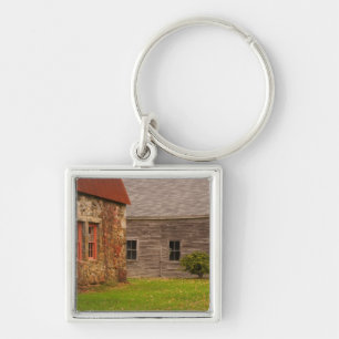 Maine, Old stone building and wooden barn in Key Ring