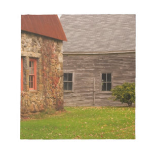 Maine,  Old stone building and wooden barn in Notepad