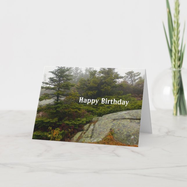 Maine Pine Boulders Acadia Photo Birthday Card (Front)