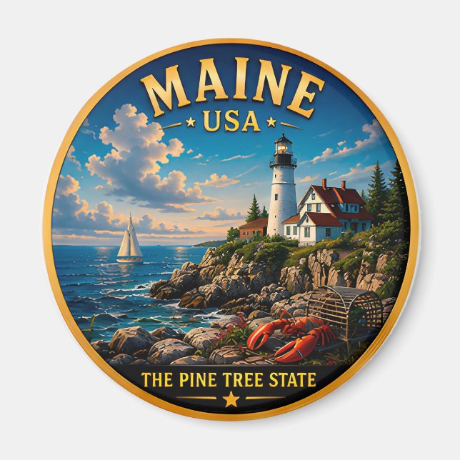 Maine Pine Tree State Coastal Pride 🌲 Magnet (Front)
