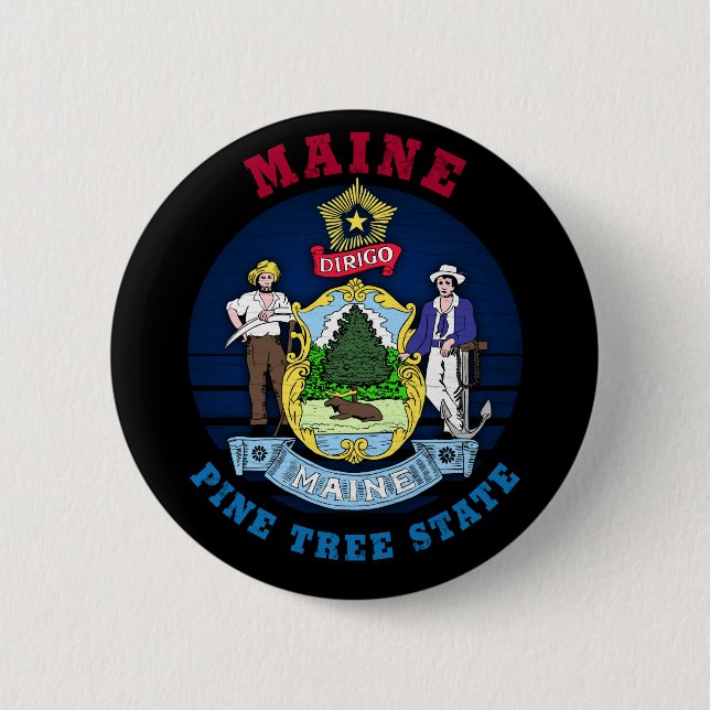 MAINE PINE TREE STATE FLAG 6 CM ROUND BADGE (Front)
