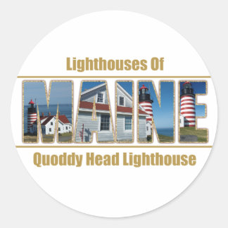 Maine Quoddy Head Lighthouse Image Text Classic Round Sticker
