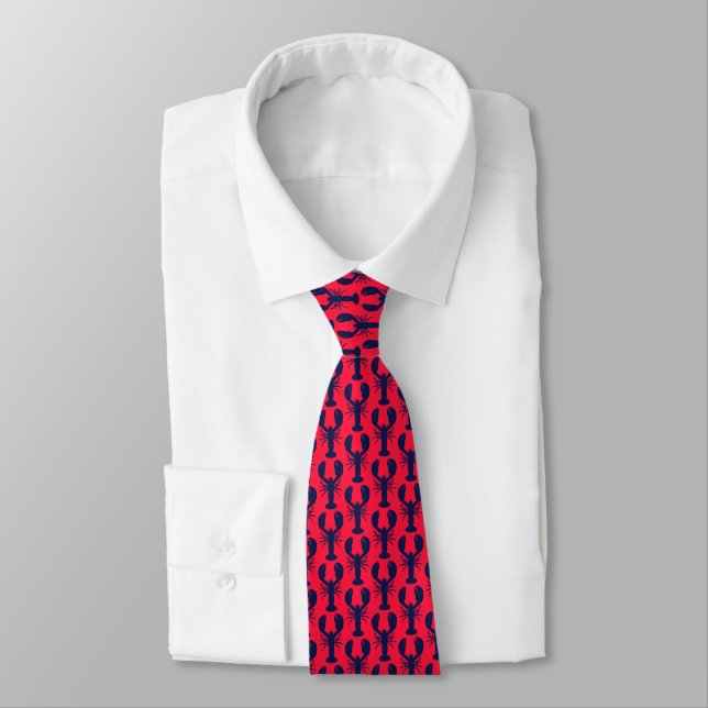Maine Red/Navy Lobster Preppy Tie (Tied)