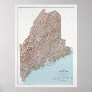 Maine Relief Map (1977) The Pine Tree State  Poster