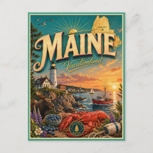 Maine Retro Travel Souvenir Postcard