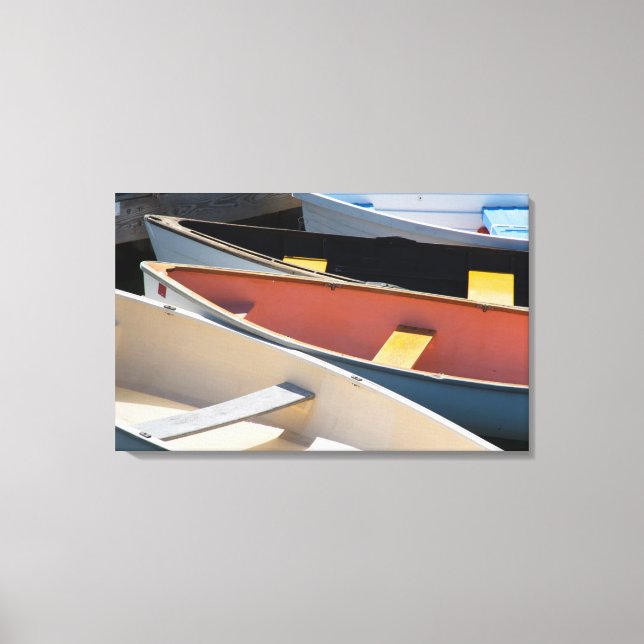 Maine, Rockland. Colourful boats in Rockland Canvas Print (Front)