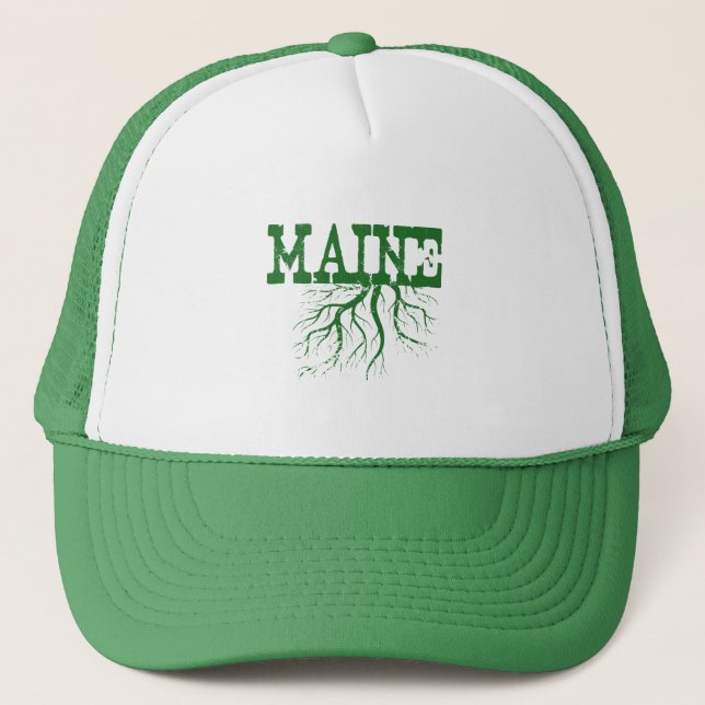 Maine Rooted Birth State Tree Roots Word Art Trucker Hat (Front)