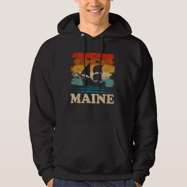 Maine Sailing Vintage Sailboat Summer Boating Sail Hoodie (Front)