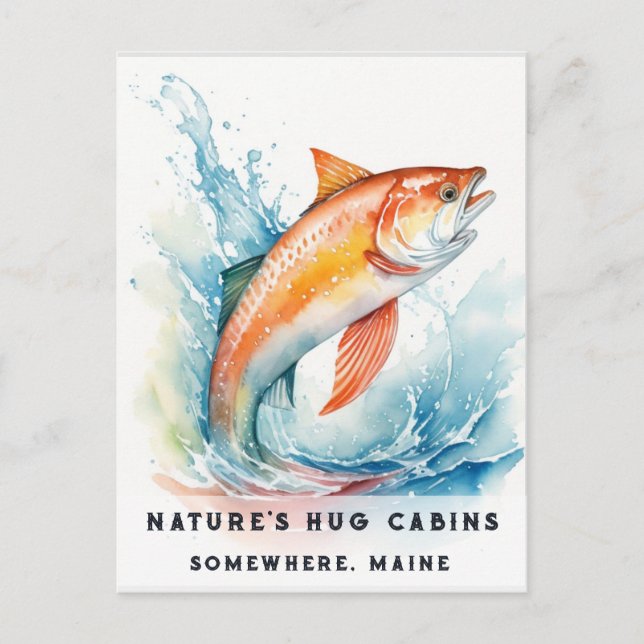 *~* Maine Salmon Fish Swimming AP49 Watercolor Holiday Postcard (Front)