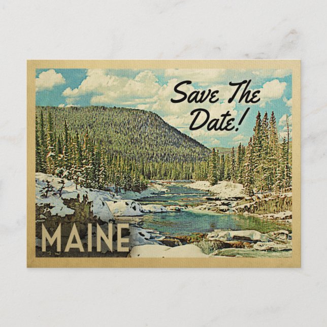 Maine Save The Date Mountains River Snow Announcement Postcard (Front)