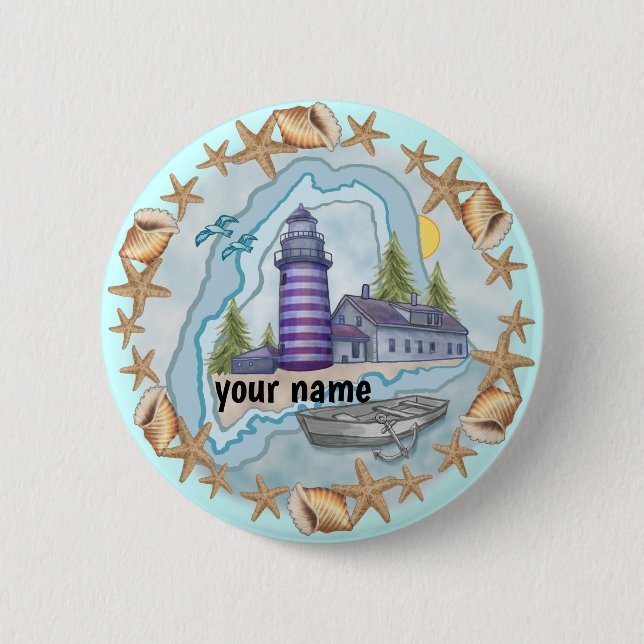 Maine Shells Lighthouse   pin button (Front)