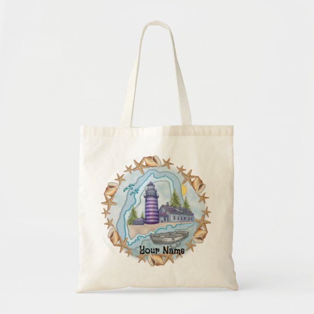 Maine Shells Lighthouse  Tote Bag (Front)