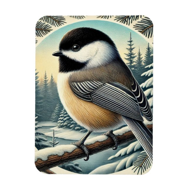 Maine State Bird Black-Capped Chickadee Magnet (Vertical)