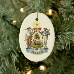 Maine state coat of arms (vintage 1870s) ceramic tree decoration