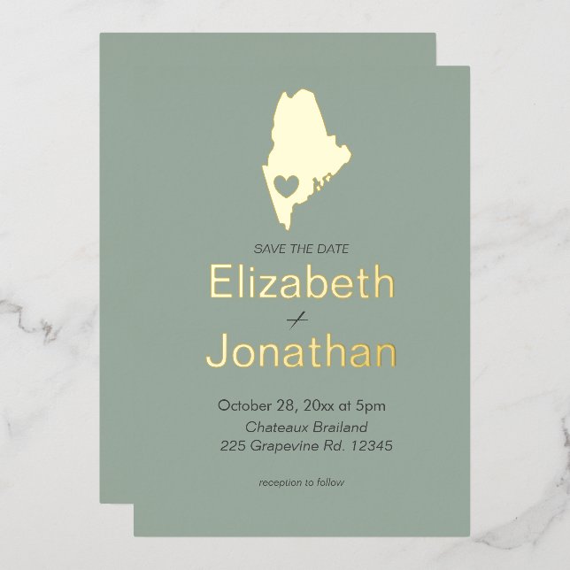 Maine State Destination Wedding Gold (Front/Back)