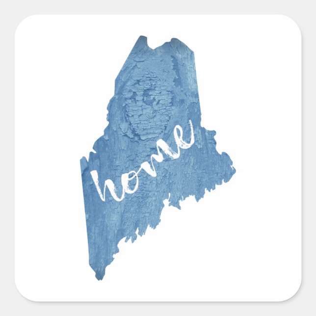Maine State Home Wood Grain Square Sticker (Front)